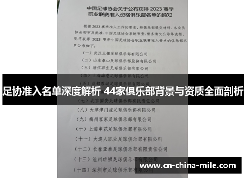 足协准入名单深度解析 44家俱乐部背景与资质全面剖析